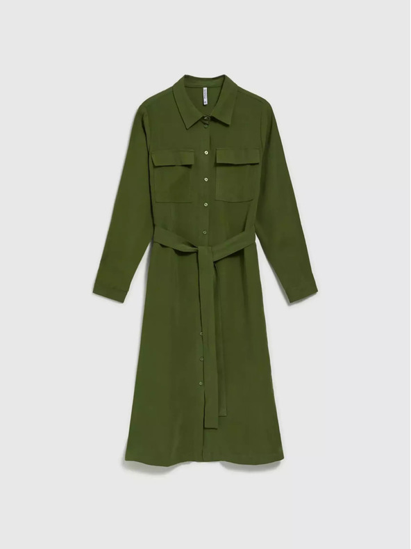 Moodo Khaki košeľové šaty s dlhými rukávmi Moodo