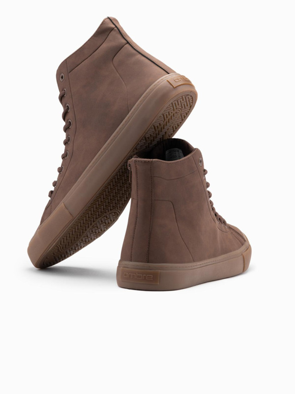 Ombre Clothing Pánske vysoké tenisky s gumovou špičkou hnedé Ombre Oblečenie