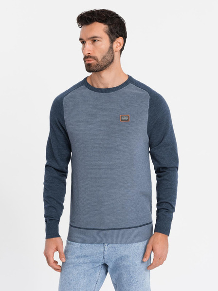 Ombre Clothing Pánsky pletený sveter RELAXED FIT so vzorom modrý Oblečenie Ombre