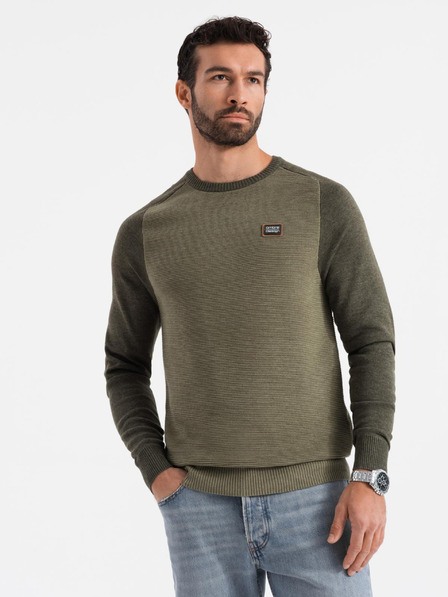 Ombre Clothing Pánsky pletený sveter RELAXED FIT so vzorom zelená Ombre Oblečenie