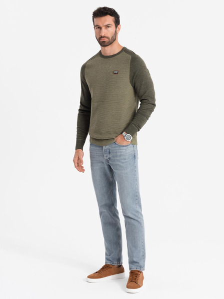Ombre Clothing Pánsky pletený sveter RELAXED FIT so vzorom zelená Ombre Oblečenie