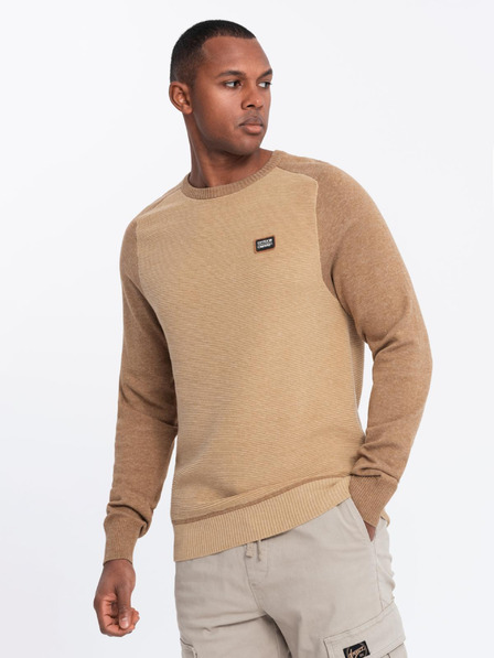 Ombre Clothing Pánsky pletený sveter RELAXED FIT so vzorom beige Ombre Oblečenie