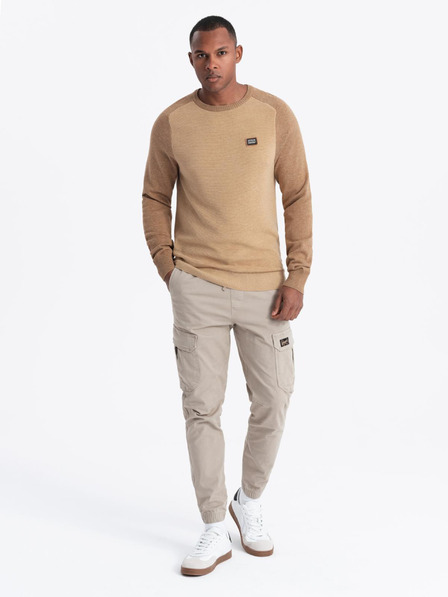 Ombre Clothing Pánsky pletený sveter RELAXED FIT so vzorom beige Ombre Oblečenie