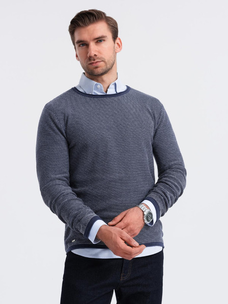 Ombre Clothing Pánsky pletený sveter RELAXED FIT so vzorom modrý Oblečenie Ombre