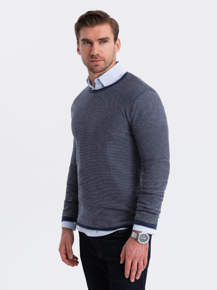 Ombre Clothing Pánsky pletený sveter RELAXED FIT so vzorom modrý Oblečenie Ombre