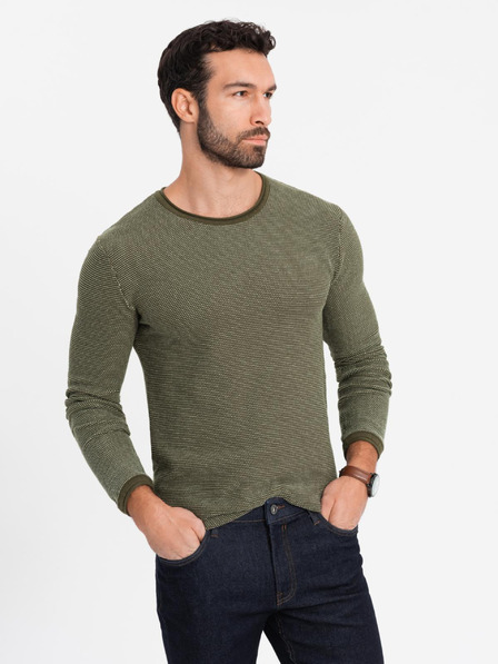 Ombre Clothing Pánsky pletený sveter RELAXED FIT so vzorom zelená Ombre Oblečenie