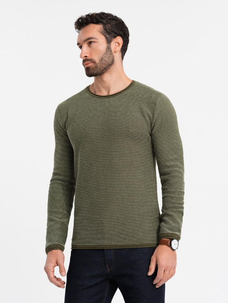 Ombre Clothing Pánsky pletený sveter RELAXED FIT so vzorom zelená Ombre Oblečenie