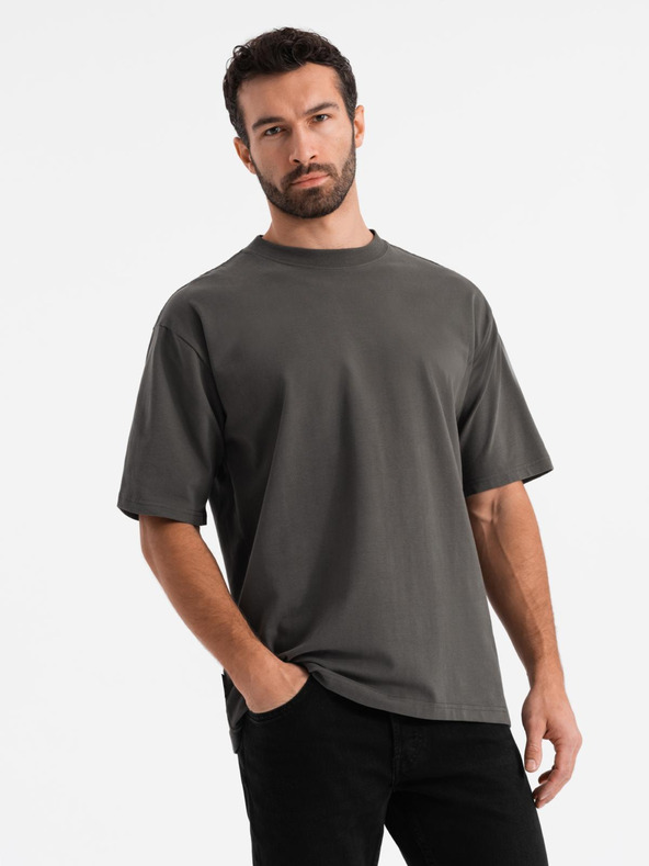 Ombre Clothing Pánske tričko LOOSE FIT s vreckom khaki Oblečenie Ombre