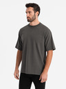 Ombre Clothing Pánske tričko LOOSE FIT s vreckom khaki Oblečenie Ombre