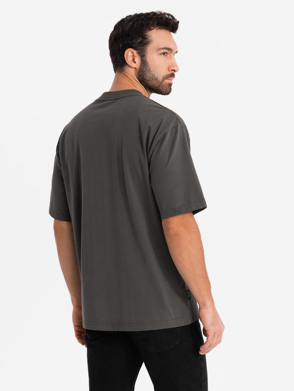 Ombre Clothing Pánske tričko LOOSE FIT s vreckom khaki Oblečenie Ombre