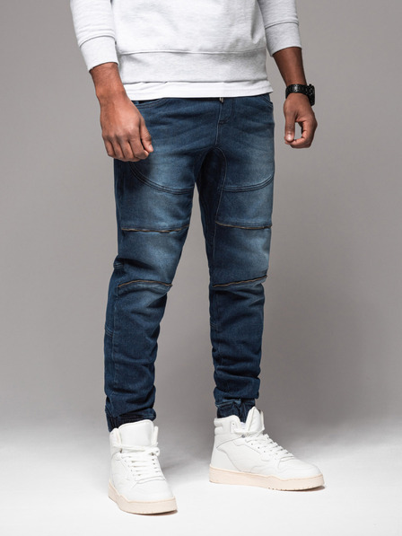 Ombre Clothing Pánske nohavice JOGGERY s cargo vreckami na zips modré Ombre Clothing