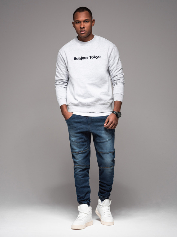 Ombre Clothing Pánske nohavice JOGGERY s cargo vreckami na zips modré Ombre Clothing