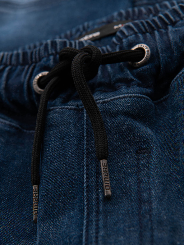 Ombre Clothing Pánske nohavice JOGGERY s cargo vreckami na zips modré Ombre Clothing