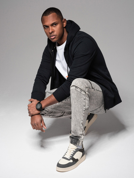 Ombre Clothing Pánske nohavice JOGGERY s cargo vreckami na zips sivé Ombre Oblečenie