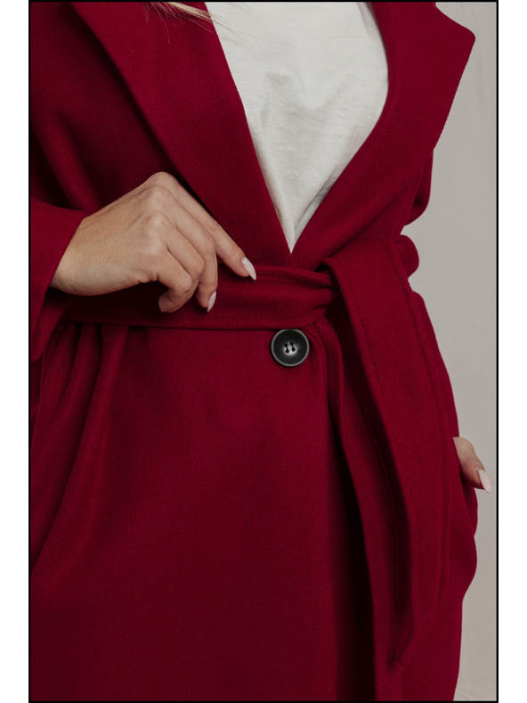 Edoti Červený dámsky kabát s opaskom Edoti