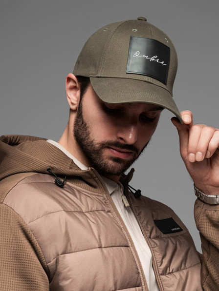Ombre Clothing Pánska bejzbalová čiapka s veľkou nášivkou khaki Oblečenie Ombre