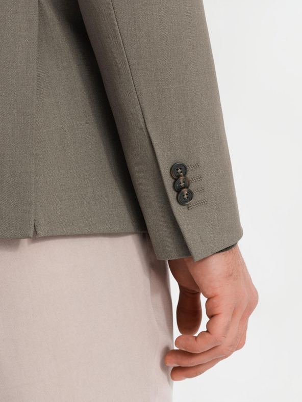 Ombre Clothing Elegantné pánske sako z vlnenej zmesi Khaki Ombre Oblečenie