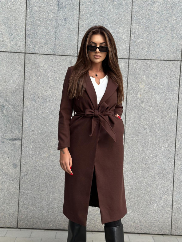 Edoti Hnedý dámsky kabát s opaskom Edoti