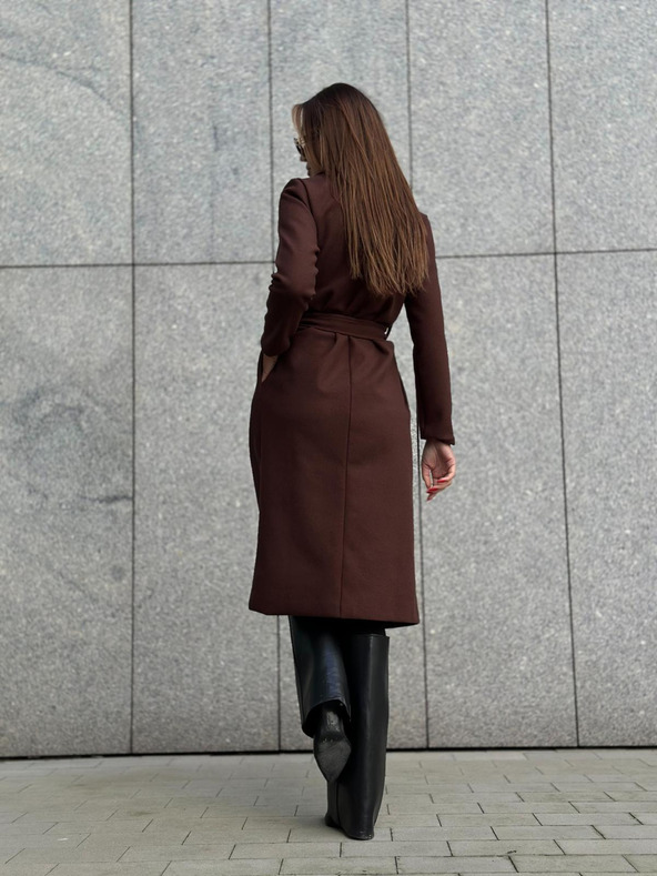 Edoti Hnedý dámsky kabát s opaskom Edoti