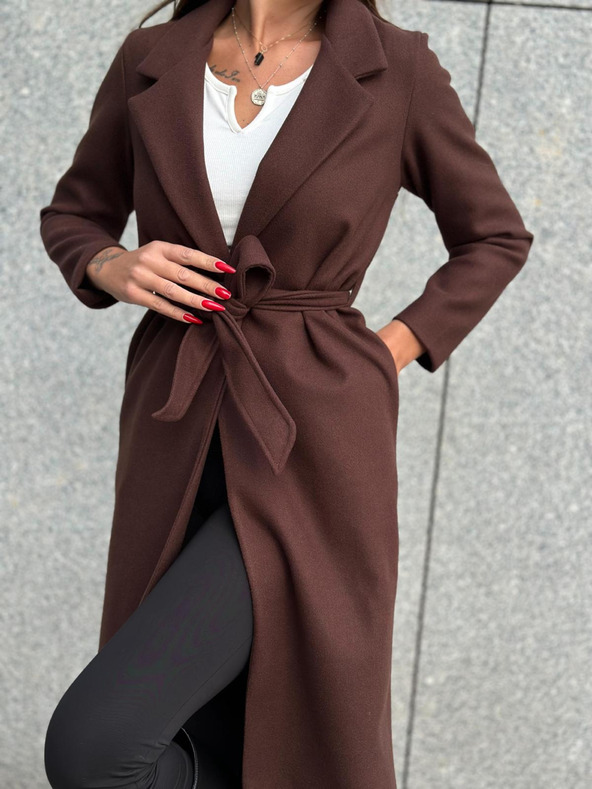 Edoti Hnedý dámsky kabát s opaskom Edoti