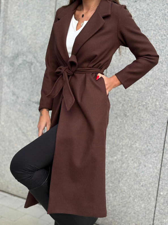 Edoti Hnedý dámsky kabát s opaskom Edoti