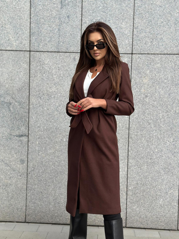 Edoti Hnedý dámsky kabát s opaskom Edoti