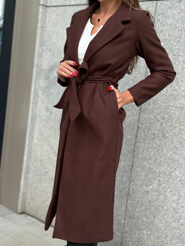 Edoti Hnedý dámsky kabát s opaskom Edoti