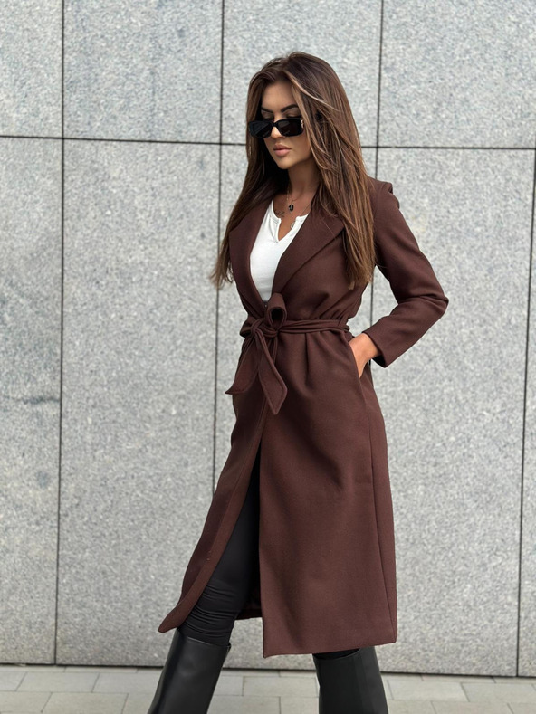 Edoti Hnedý dámsky kabát s opaskom Edoti