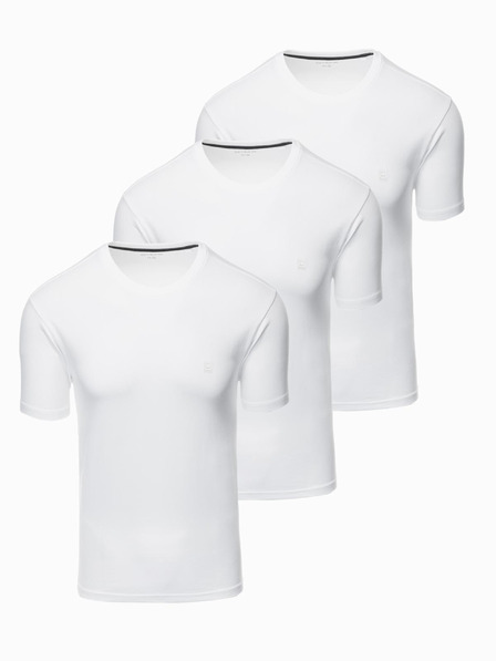 Ombre Clothing Súprava troch pánskych bavlnených tričiek BASIC s okrúhlym výstrihom Ombre Clothing