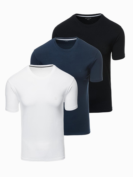 Ombre Clothing Súprava troch pánskych bavlnených tričiek BASIC s okrúhlym výstrihom Ombre Clothing
