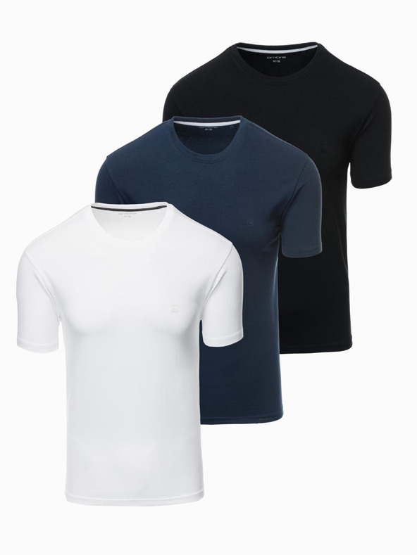 Ombre Clothing Súprava troch pánskych bavlnených tričiek BASIC s okrúhlym výstrihom Ombre Clothing