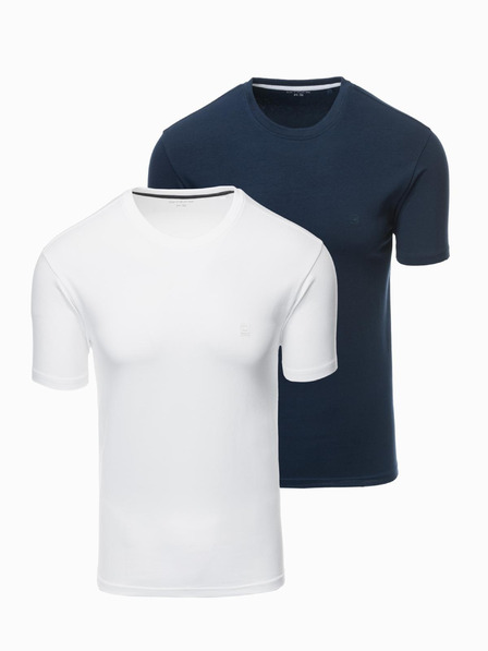 Ombre Clothing Súprava troch pánskych bavlnených tričiek BASIC s okrúhlym výstrihom Ombre Clothing