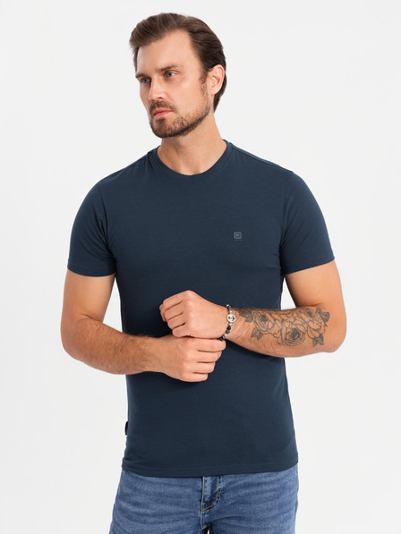 Ombre Clothing Súprava troch pánskych bavlnených tričiek BASIC s okrúhlym výstrihom Ombre Clothing