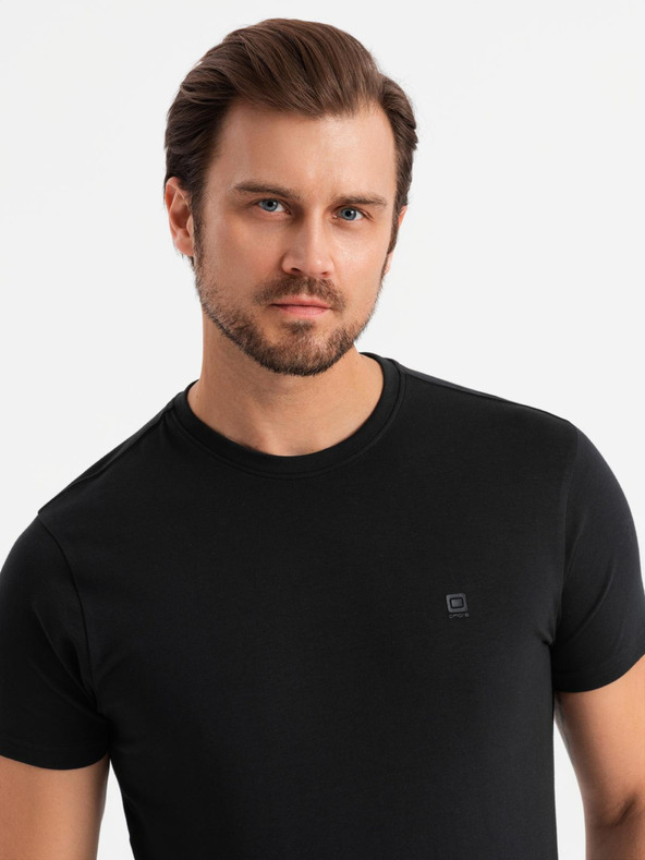 Ombre Clothing Súprava troch pánskych bavlnených tričiek BASIC s okrúhlym výstrihom Ombre Clothing