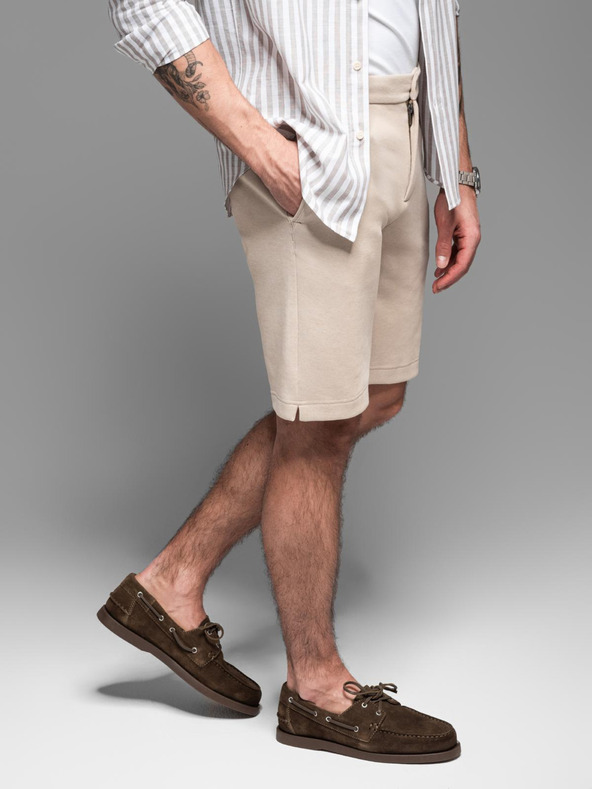 Ombre Clothing Pánske bavlnené teplákové šortky BASIC beige Ombre Oblečenie