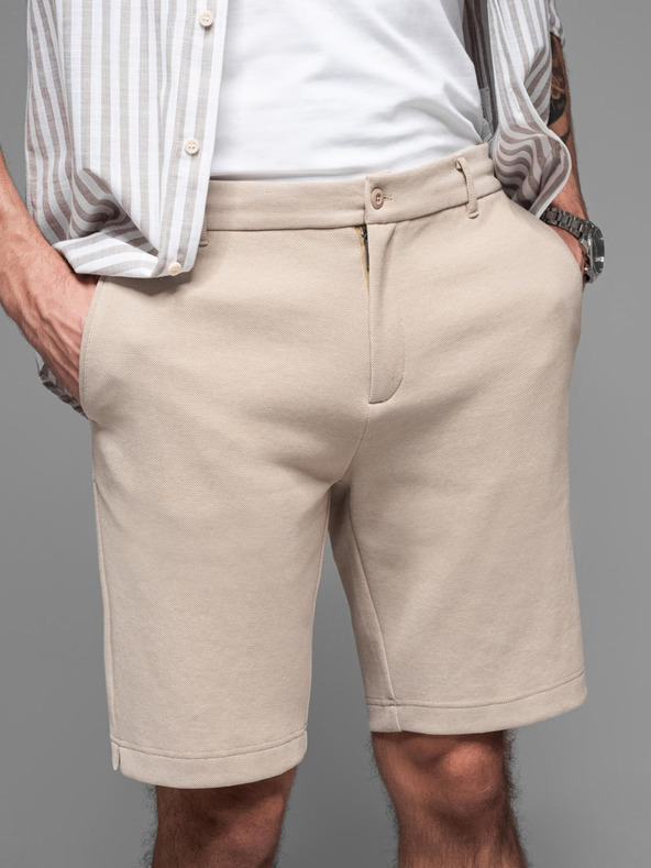 Ombre Clothing Pánske bavlnené teplákové šortky BASIC beige Ombre Oblečenie