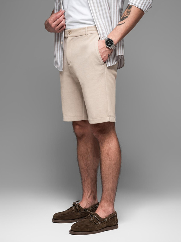 Ombre Clothing Pánske bavlnené teplákové šortky BASIC beige Ombre Oblečenie