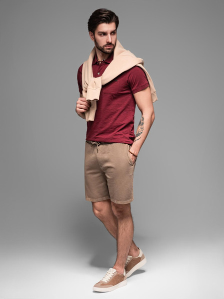 Ombre Clothing Pánske bavlnené teplákové šortky BASIC hnedé Ombre Oblečenie