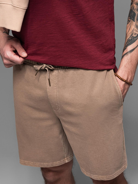 Ombre Clothing Pánske bavlnené teplákové šortky BASIC hnedé Ombre Oblečenie