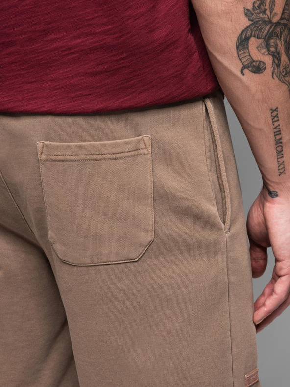 Ombre Clothing Pánske bavlnené teplákové šortky BASIC hnedé Ombre Oblečenie