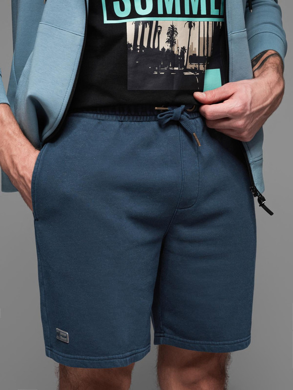 Ombre Clothing Pánske bavlnené teplákové šortky BASIC modré Ombre Oblečenie