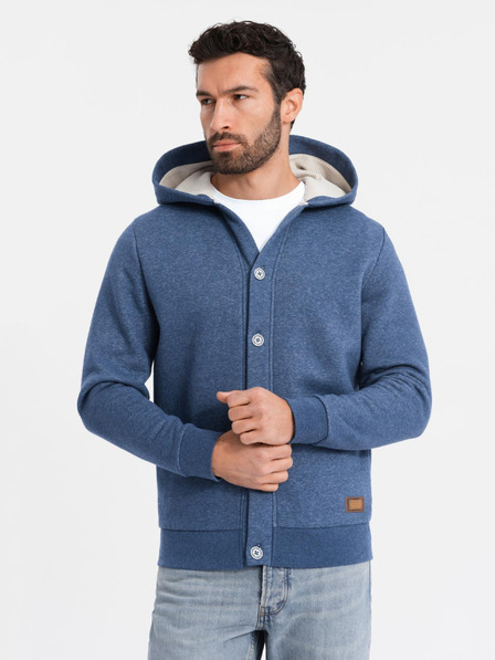 Ombre Clothing Pánska mikina s kapucňou na gombíky modrá Ombre Clothing