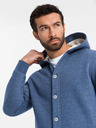 Ombre Clothing Pánska mikina s kapucňou na gombíky modrá Ombre Clothing
