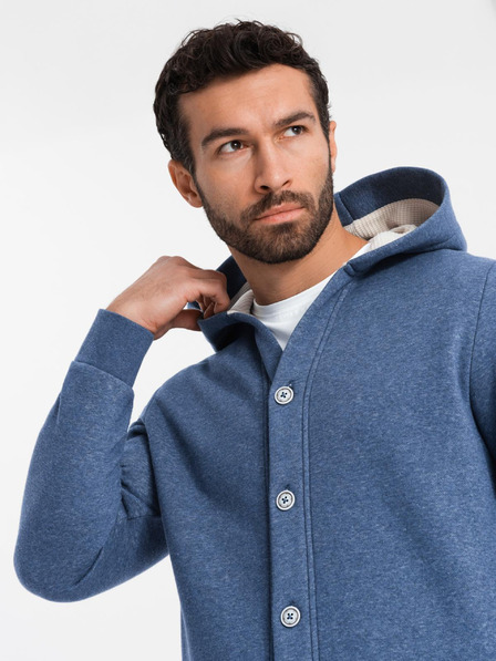 Ombre Clothing Pánska mikina s kapucňou na gombíky modrá Ombre Clothing
