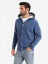 Ombre Clothing Pánska mikina s kapucňou na gombíky modrá Ombre Clothing