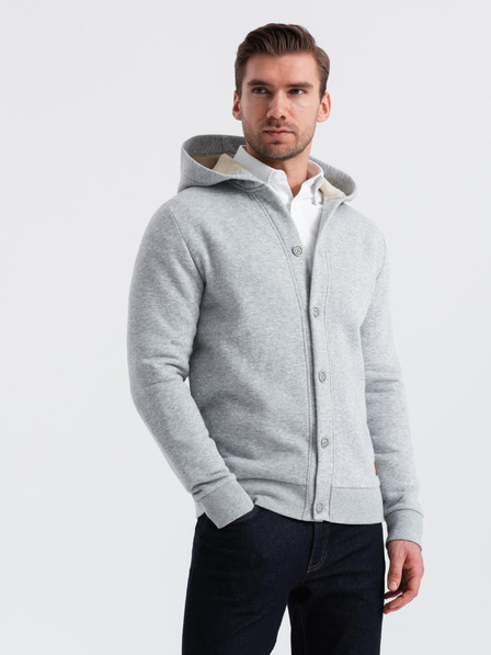 Ombre Clothing Pánska mikina s kapucňou na gombíky - sivá melanž V2 OM-SSZP-0186 Ombre Oblečenie