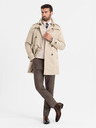 Ombre Clothing Elegantný pánsky kabát SLIM FIT s opaskom béžová Ombre Oblečenie