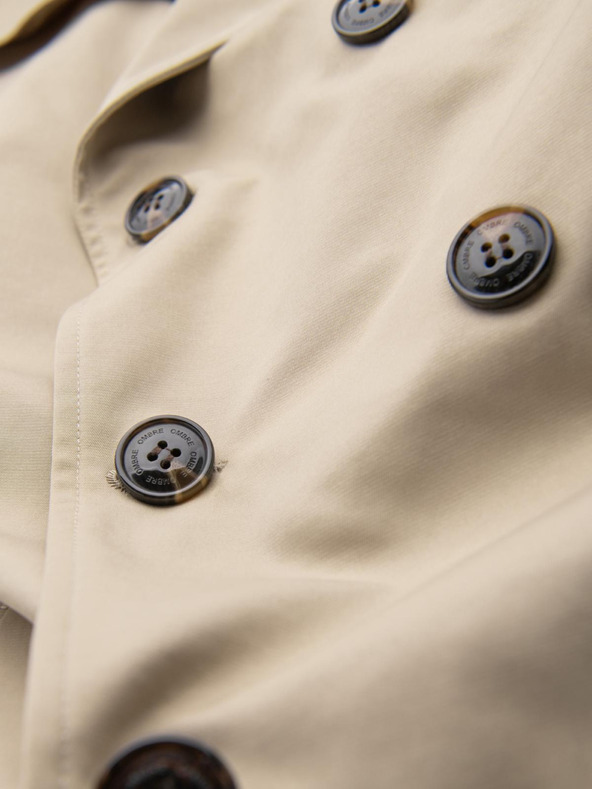 Ombre Clothing Elegantný pánsky kabát SLIM FIT s opaskom béžová Ombre Oblečenie