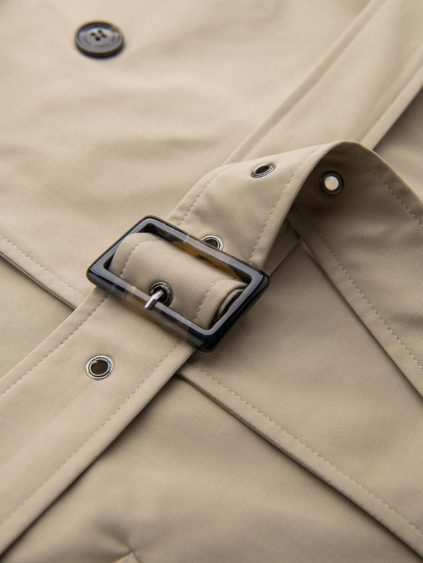 Ombre Clothing Elegantný pánsky kabát SLIM FIT s opaskom béžová Ombre Oblečenie