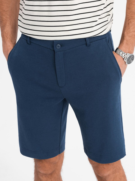 Ombre Clothing Pánske krátke šortky SLIM FIT zo štruktúrovaného melanžového úpletu modré Ombre Oblečenie